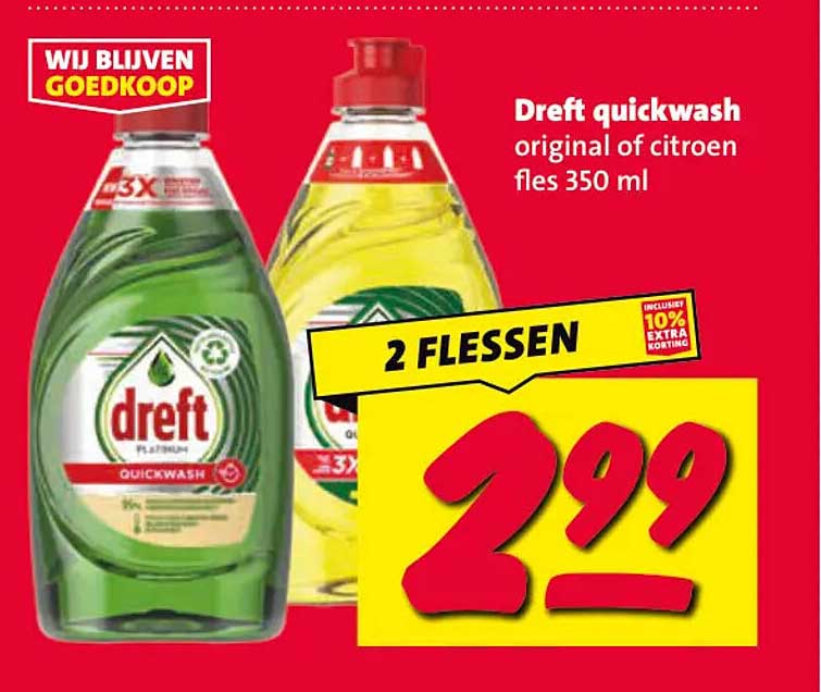 Dreft quickwash original of citroen fles 350 ml 2 flessen