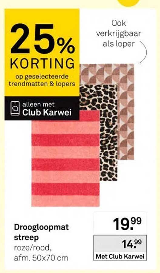 Droogloopmat streep roze/rood, afm. 50x70 cm 25% KORTING
