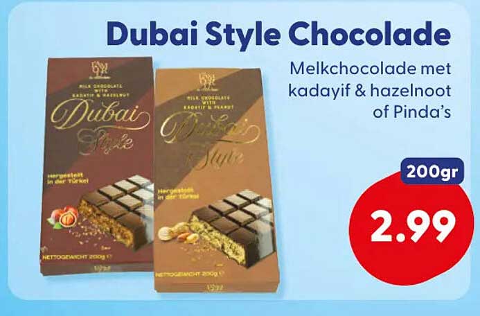 Dubai Style Chocolade Melkchocolade met kadaiyf & hazelnoot of Pinda's 200gr