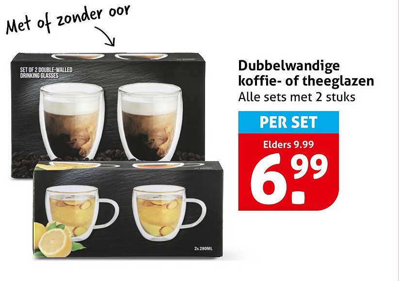 Dubbelwandige koffie- of theeglazen Alle sets met 2 stuks