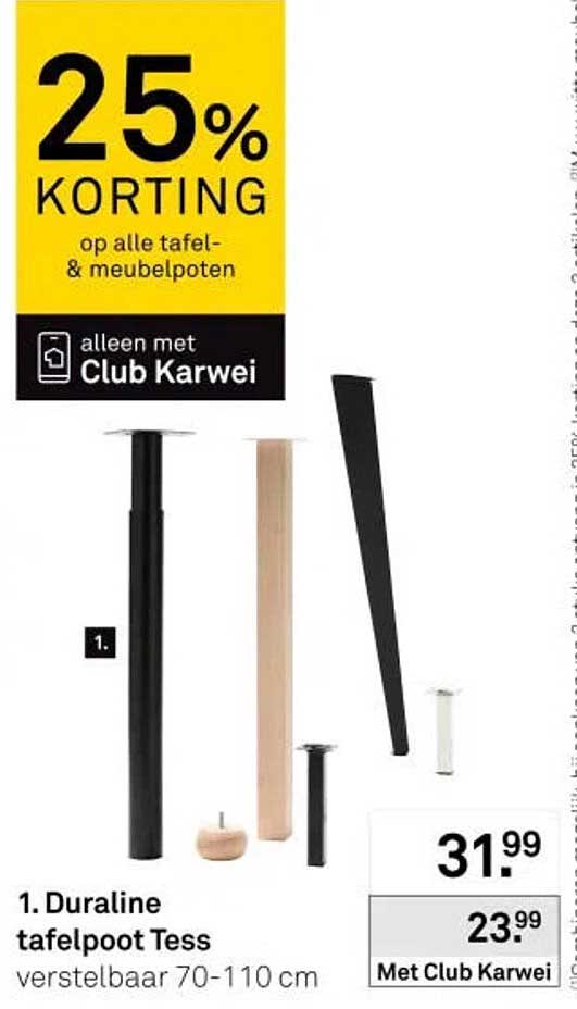 Duraline tafelpoot Tess verstelbaar 70-110 cm