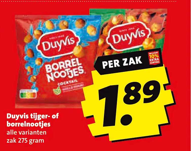 Duyvis tijger- of borrelnootjes alle varianten zak 275 gram