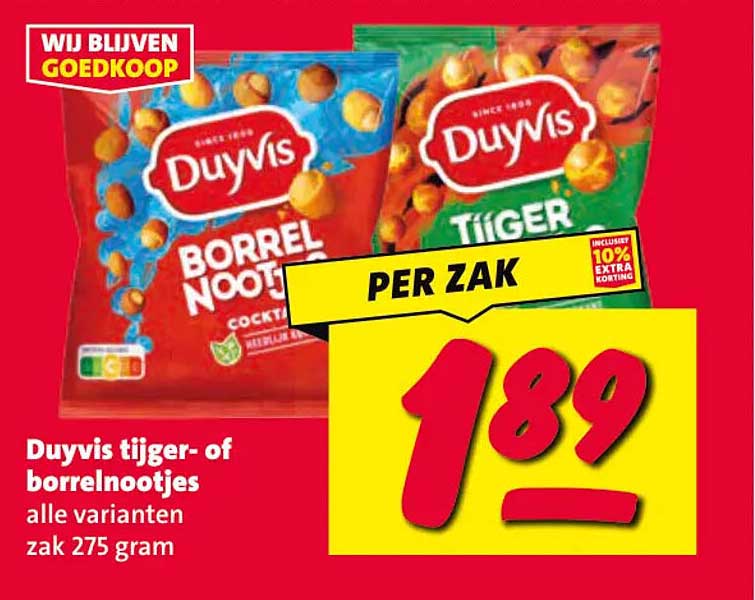 Duyvis tijger- of borrelnootjes alle varianten zak 275 gram