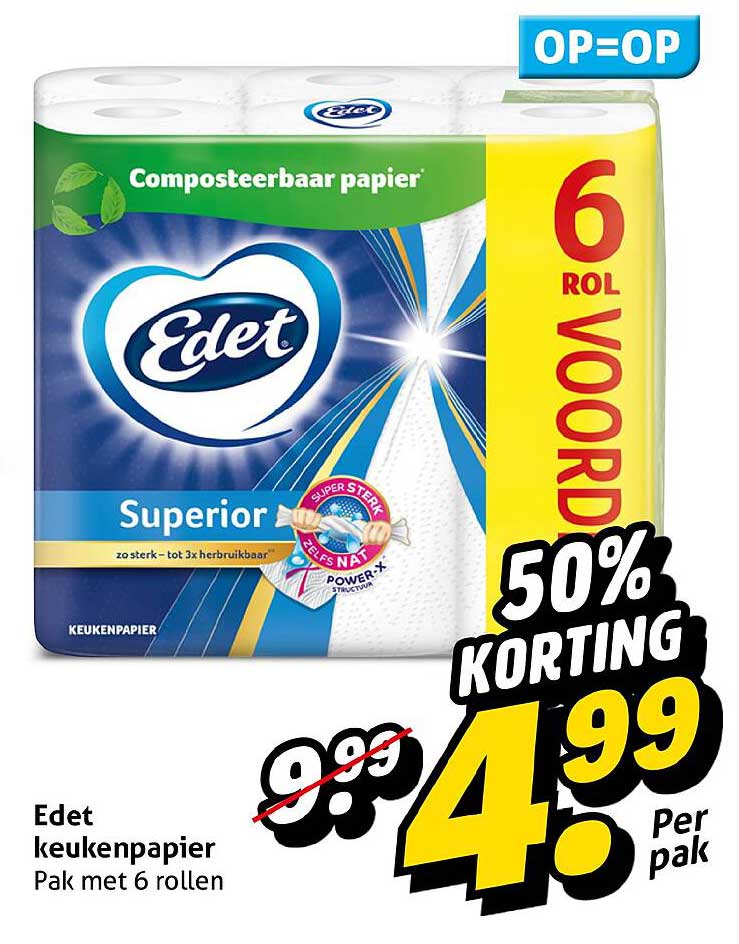 Edet keukenpapier Pak met 6 rollen 50% KORTING
