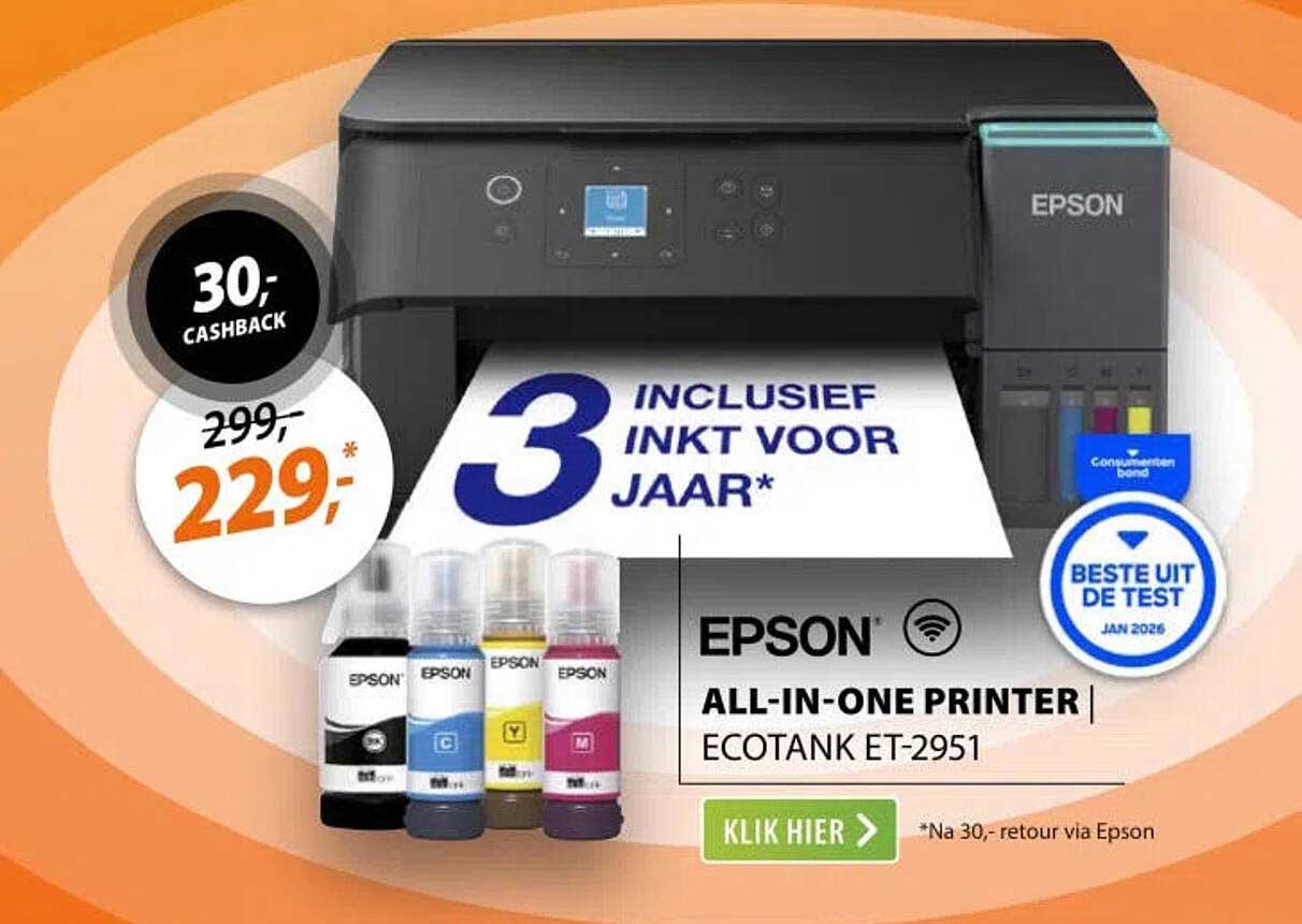 Epson All-in-One Printer EcoTank ET-2951 - 30,- cashback