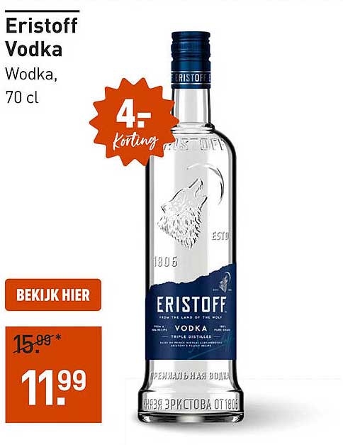 Eristoff Vodka Wodka, 70 cl 4= Korting