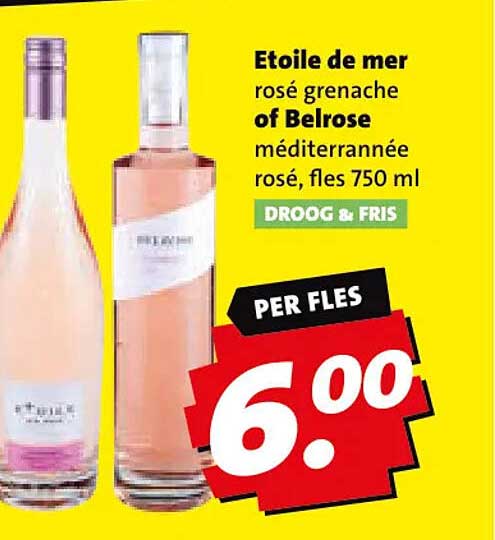 Etoile de mer rosé grenache of Belrose méditerranée rosé, fles 750 ml DROOG & FRIS PER FLES