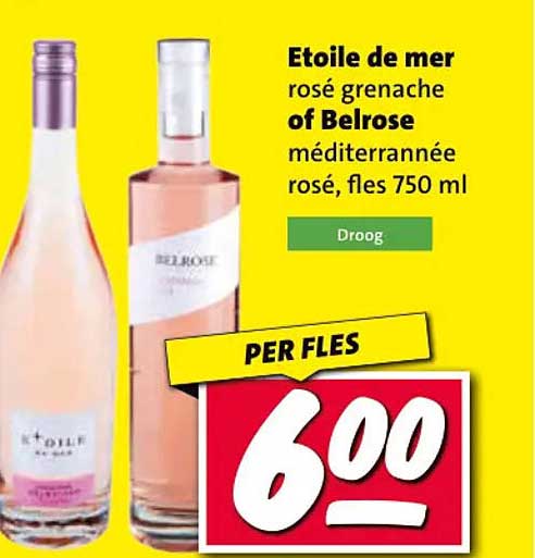 Etoile de mer rosé grenache of Belrose méditerrannée rosé, fles 750 ml PER FLES