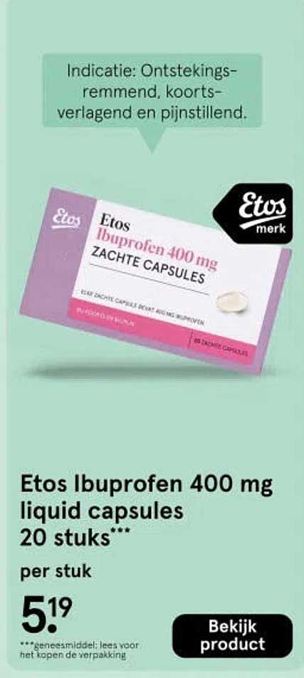 Etos Ibuprofen 400 mg liquid capsules 20 stuks*** per stuk