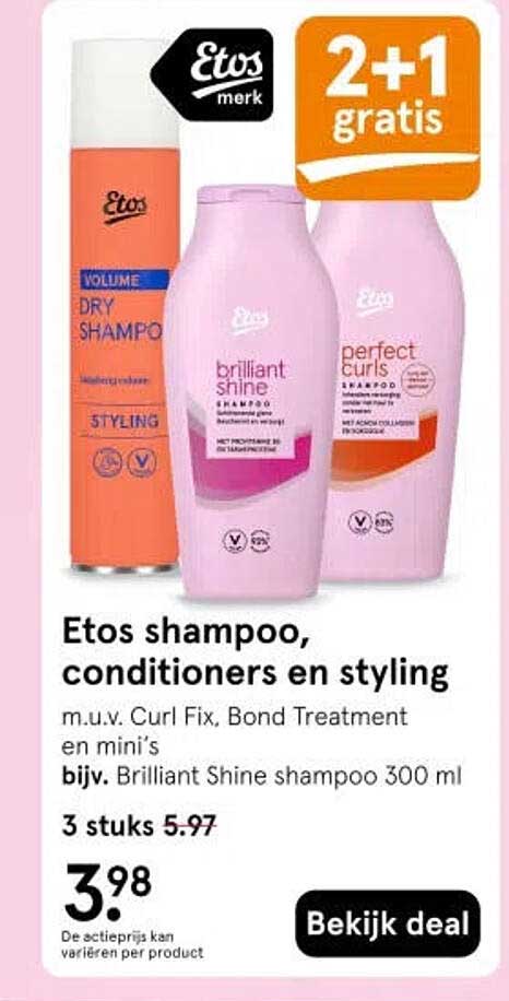 Etos shampoo, conditioners en styling 2+1 gratis