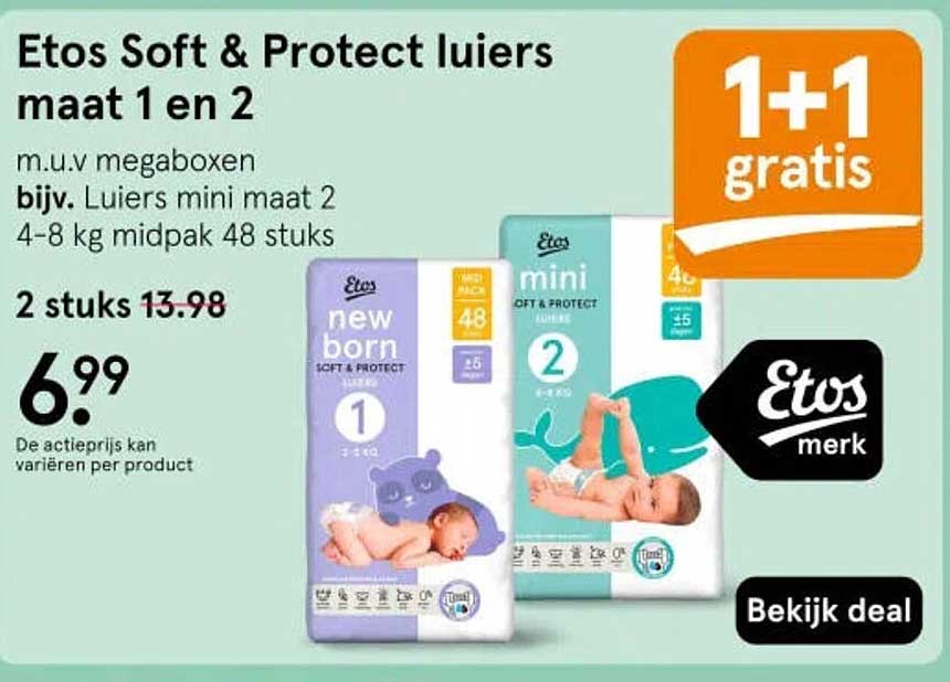 Etos Soft & Protect luiers maat 1 en 2 1+1 gratis