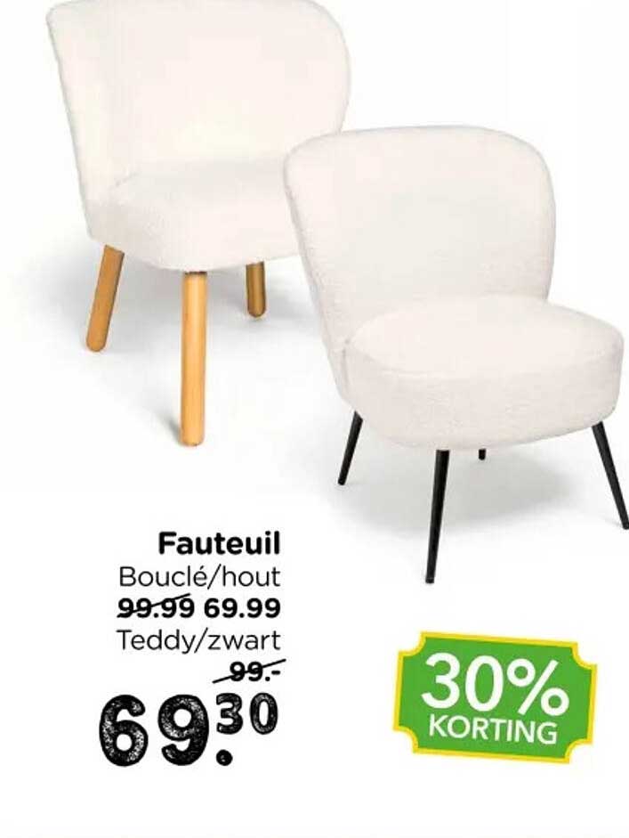 Fauteuil Bouclé/hout Teddy/zwart 30% KORTING