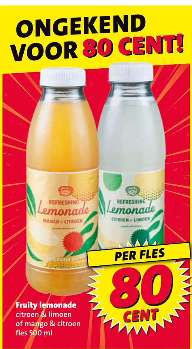 Fruity lemonade citroen & limoen of mango & citroen fles 500 ml