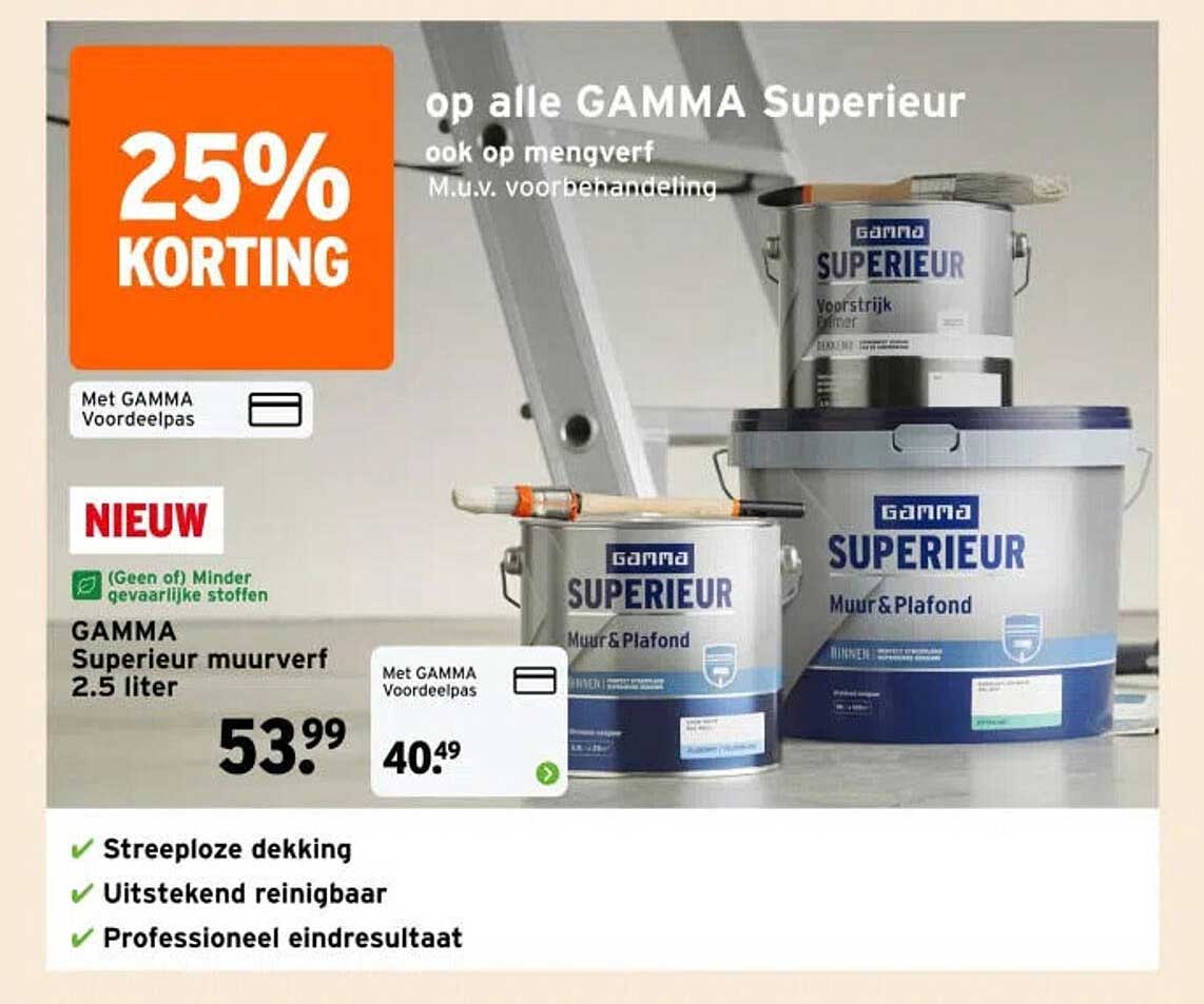 GAMMA Superieur muurverf 2.5 liter 25% KORTING