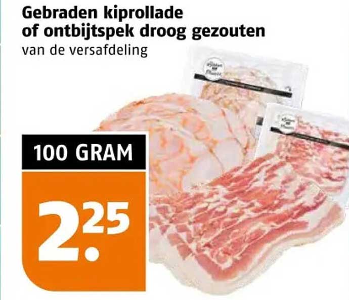 Gebraden kiprollade of ontbijtspek droog gezouten van de versafdeling