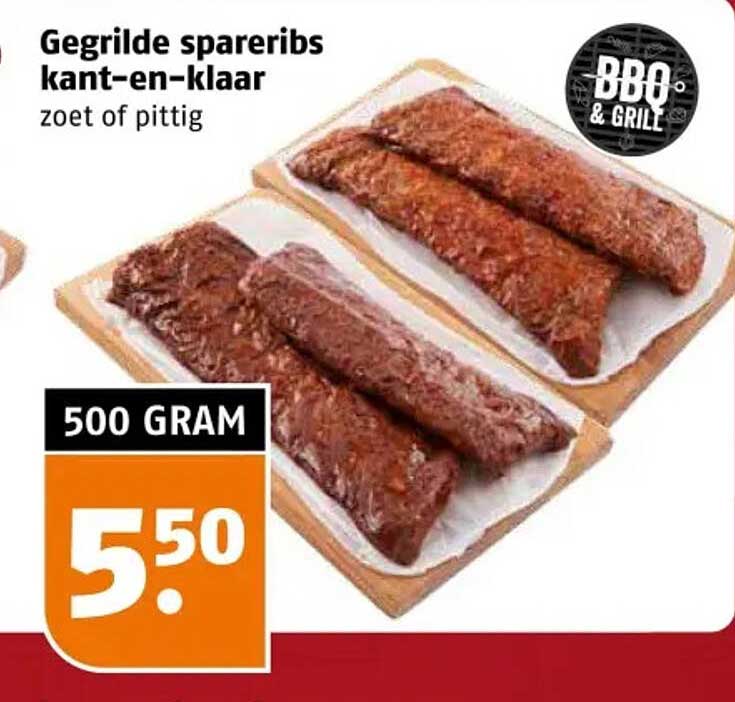 Gegrilde spareribs kant-en-klaar zoet of pittig