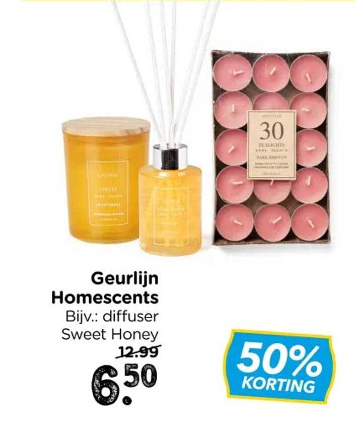 Geurlijn Homescents Bijv.: diffuser Sweet Honey 50% KORTING