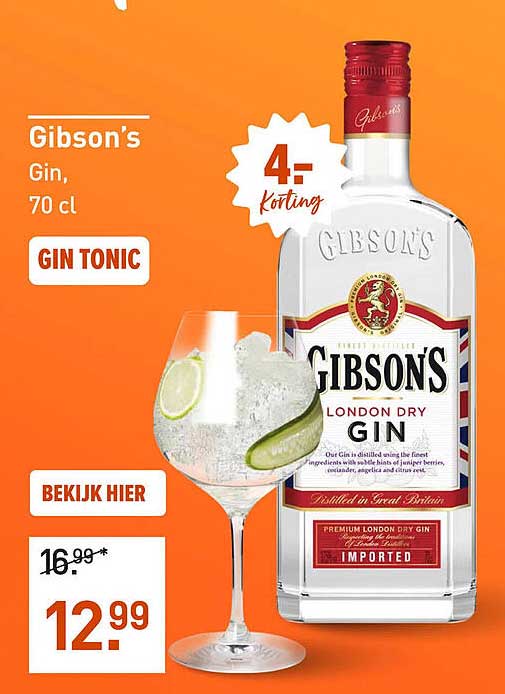 Gibson's Gin, 70 cl 4,- Korting