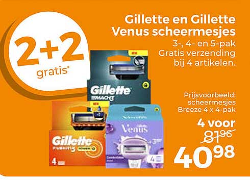 Gillette en Gillette Venus scheermesjes 3-, 4- en 5-pak 2+2 gratis