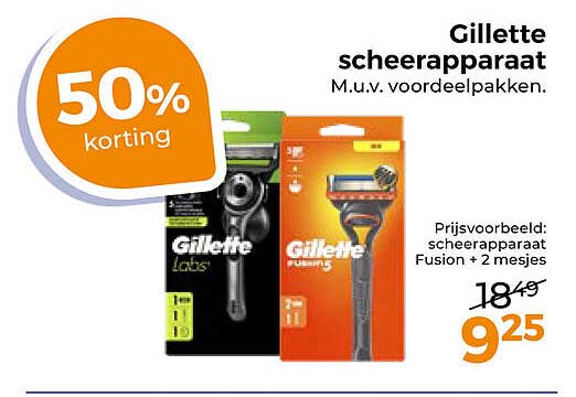 Gillette scheerapparaat M.u.v. voordeelpakken. 50% korting