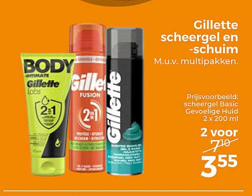 Gillette scheergel en -schuim M.u.v. multipakken. 2 voor