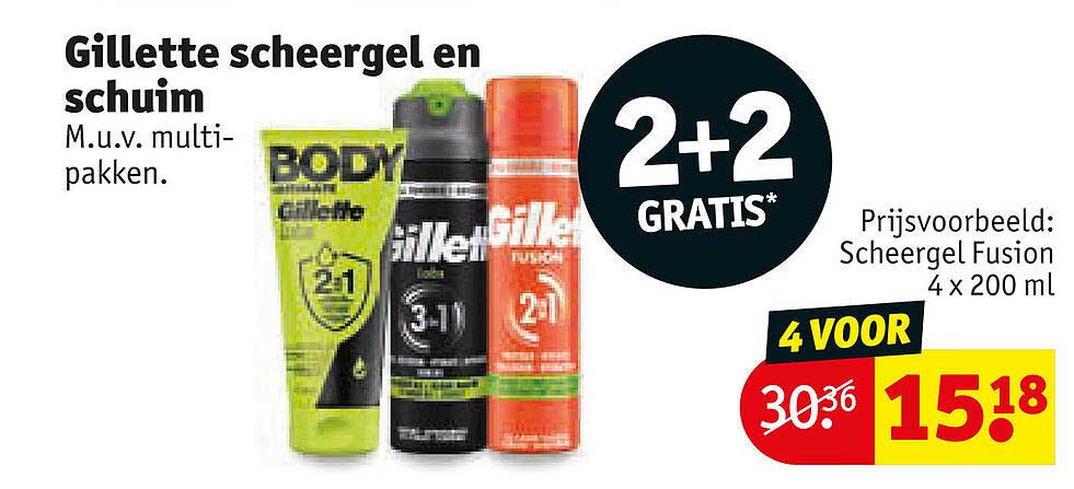 Gillette scheergel en schuim M.u.v. multipakken. 2+2 GRATIS*