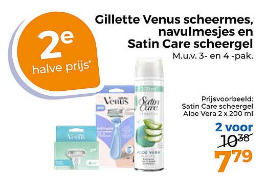 Gillette Venus scheermes, navulmesjes en Satin Care, 2e halve prijs