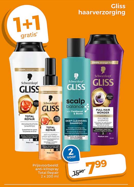 Gliss haarverzorging 1+1 gratis
