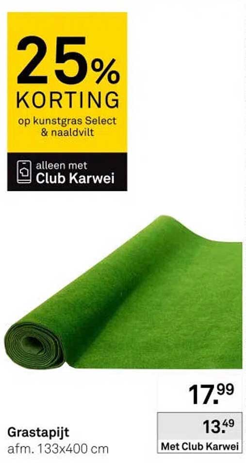 Grastapijt afm. 133x400 cm 25% KORTING op kunstgras Select & naaldvilt