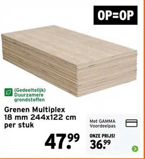 Grenen Multiplex 18 mm 244x122 cm per stuk OP=OP