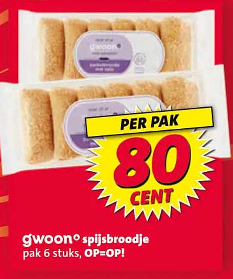 g'woon spijsbroodje pak 6 stuks, OP=OP! PER PAK