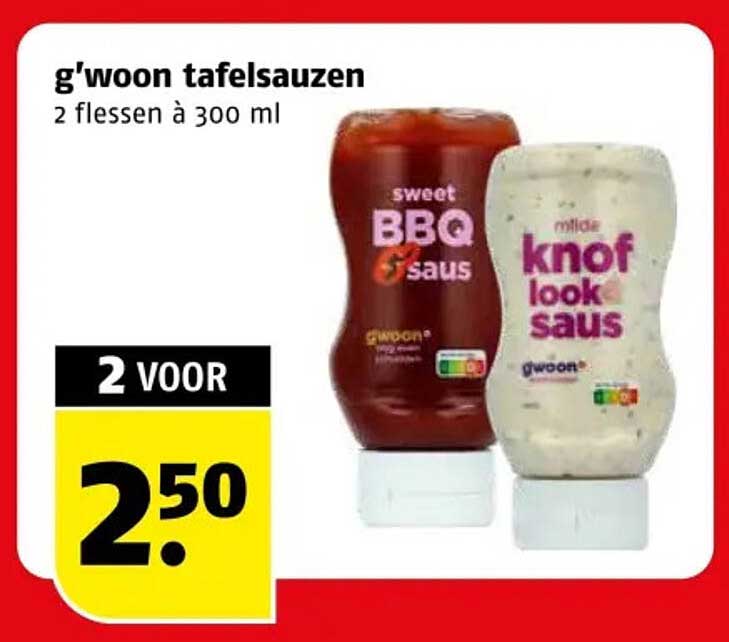 g'woon tafelsauzen 2 flessen à 300 ml