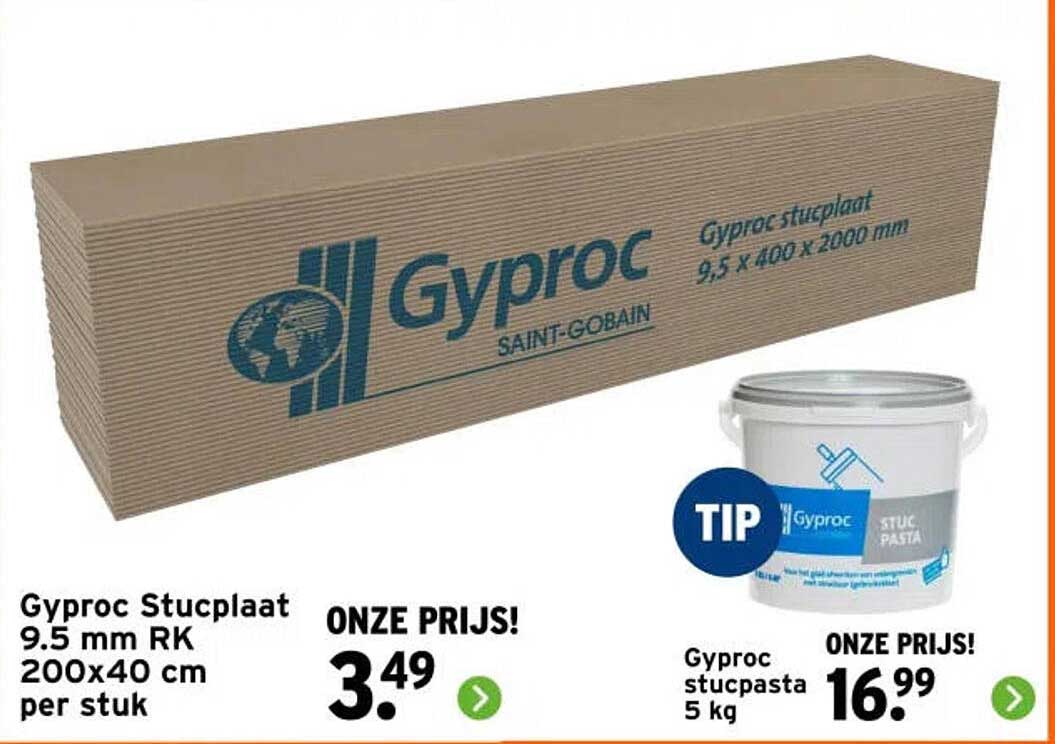Gyproc Stucplaat 9.5 mm RK 200x40 cm per stuk