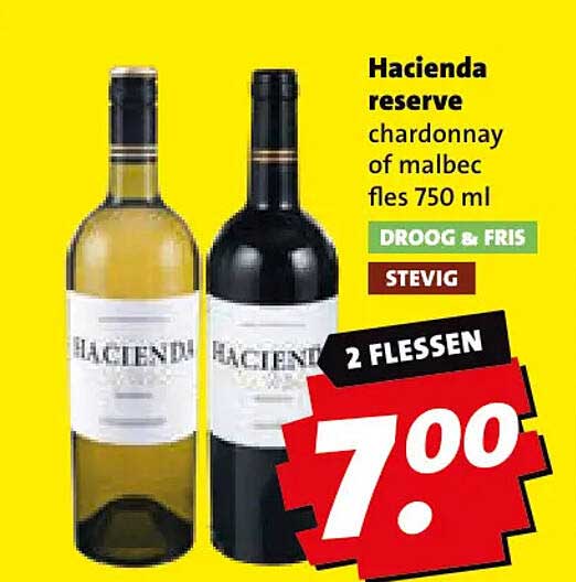 Hacienda reserve chardonnay of malbec fles 750 ml 2 flessen
