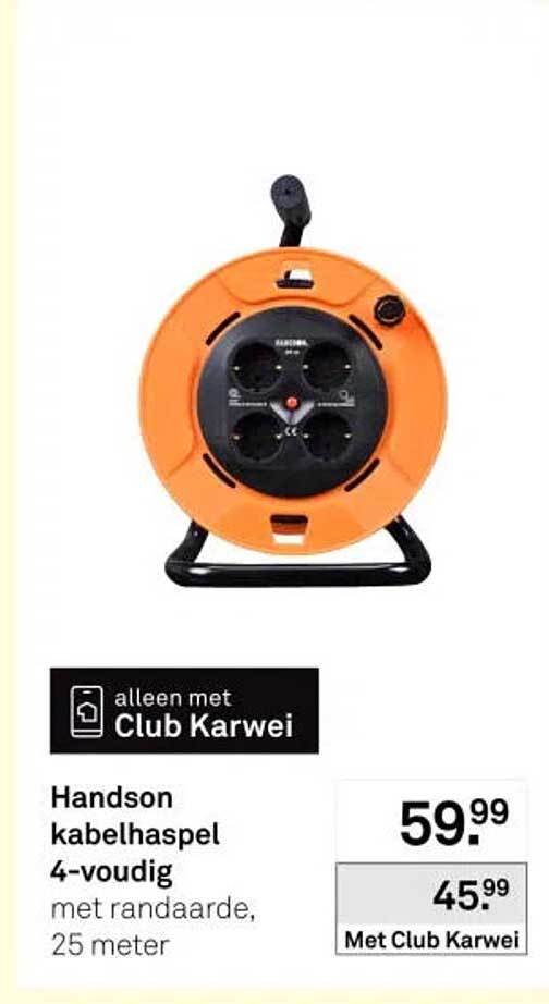 Handson kabelhaspel 4-voudig met randaarde, 25 meter