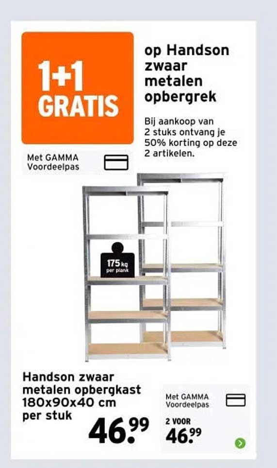 Handson zwaar metalen opbergkast 180x90x40 cm 1+1 GRATIS