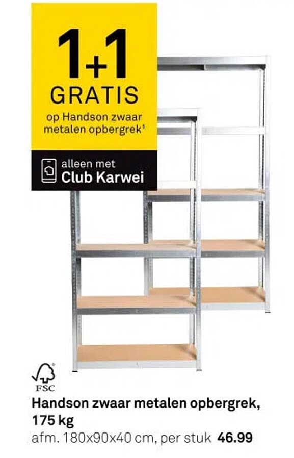 Handson zwaar metalen opbergrek, 175 kg 1+1 GRATIS