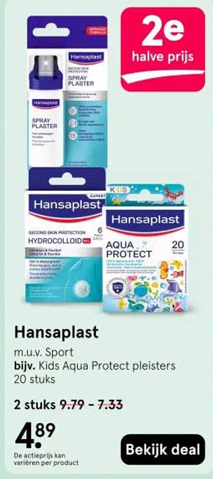 Hansaplast m.u.v. Sport bijv. Kids Aqua Protect pleisters 20 stuks 2e halve prijs