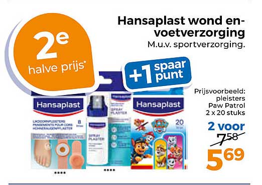 Hansaplast wond en-voetverzorging M.u.v. sportverzorging. 2e halve prijs +1 spaarpunt