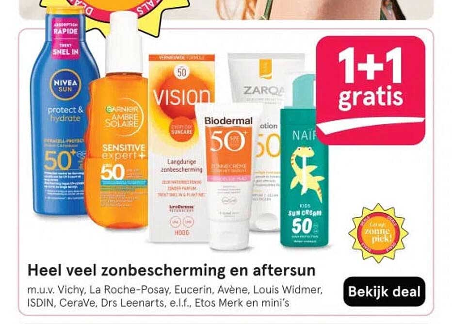 Heel veel zonbescherming en aftersun 1+1 gratis
