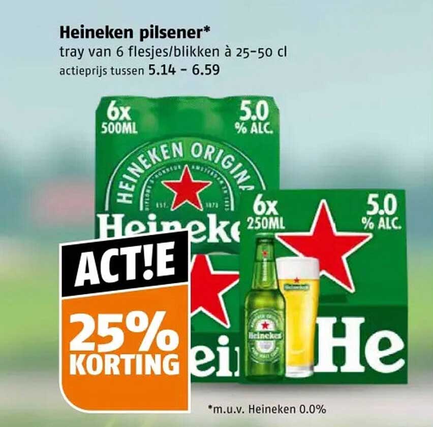 Heineken pilsener* 25% korting