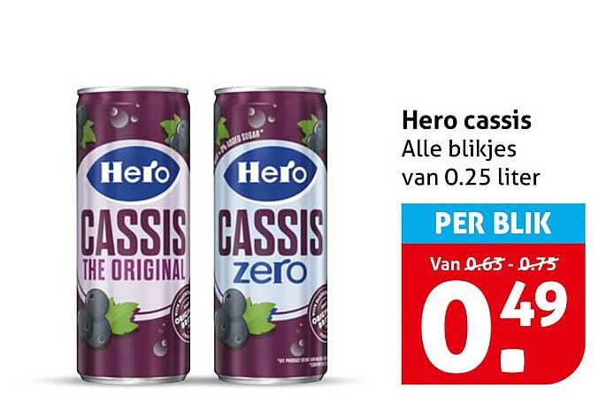 Hero cassis Alle blikjes van 0.25 liter PER BLIK