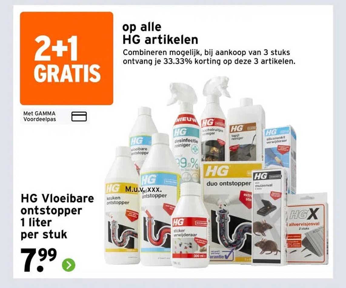 HG Vloeibare ontstopper 1 liter per stuk 2+1 gratis