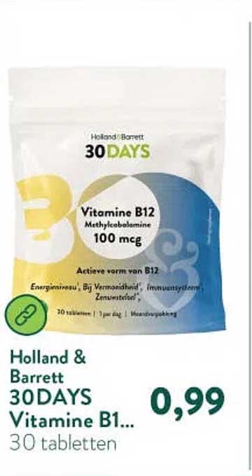 Holland & Barrett 30 DAYS Vitamine B12 100 mcg 30 tabletten