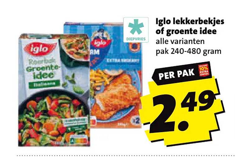 Iglo lekkerbekjes of groene idee alle varianten pak 240-480 gram