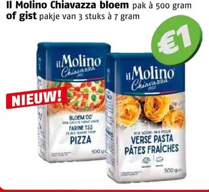 Il Molino Chiavazza bloem pak à 500 gram of gist pakje van 3 stuks à 7 gram