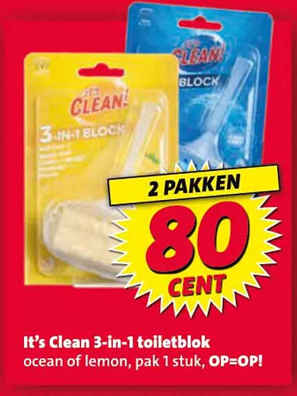 It’s Clean 3-in-1 toiletblok ocean of lemon, pak 1 stuk, OP=OP! 2 PAKKEN