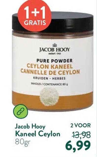 Jacob Hooy Kaneel Ceylon 80gr 1+1 GRATIS