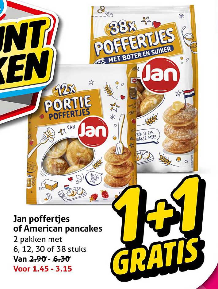 Jan poffertjes of American pancakes 1+1 gratis