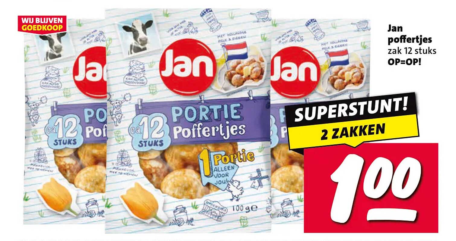 Jan poffertjes zak 12 stuks OP=OP! SUPERSTUNT! 2 ZAKKEN
